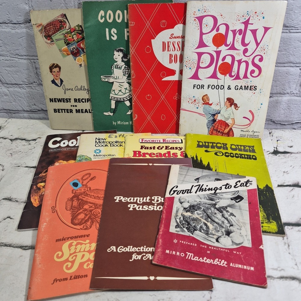 Lot of 11 Vintage Cookbooks Recipes Booklets Pamphlets Kitchen Ephemera